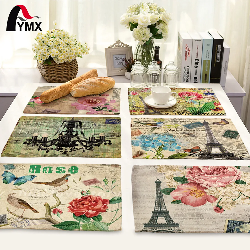 Servilleta con estampado de Torre Vintage de París para boda cuenco de cocina tapete de comedor juego de mesa de mariposa accesorios de decoración del hogar 