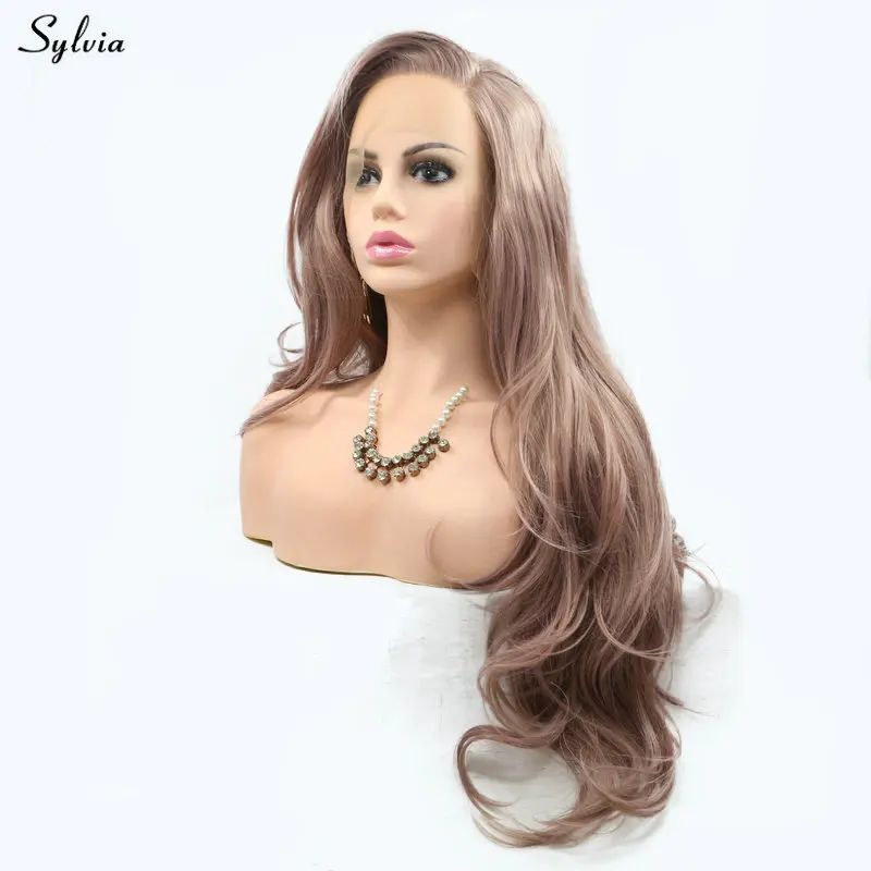 Sylvia термостойкие натуральные длинные волосы молочно-Лаванда/Дым розовый объемная волна синтетические Синтетические волосы на кружеве
