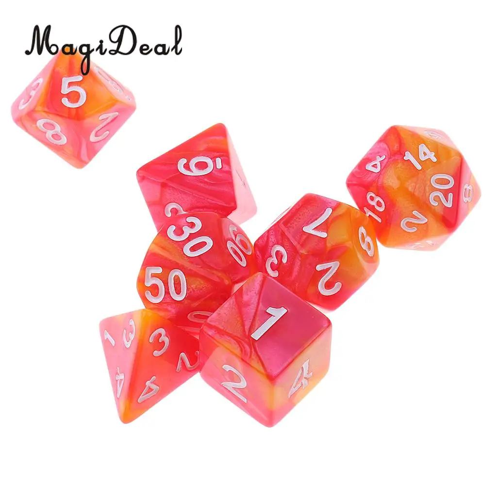 7Pcs Acrylic Polyhedral Dice 16mm D20 D12 D10 D8 D6 D4 for Dungeons & Dragons DND MTG RPG Table Games Gag Toys Red Orange
