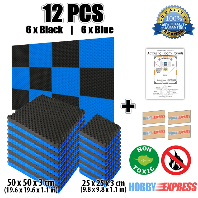 Arrowzoom Black and Blue 12 pcs Set Egg Crate Convoluted