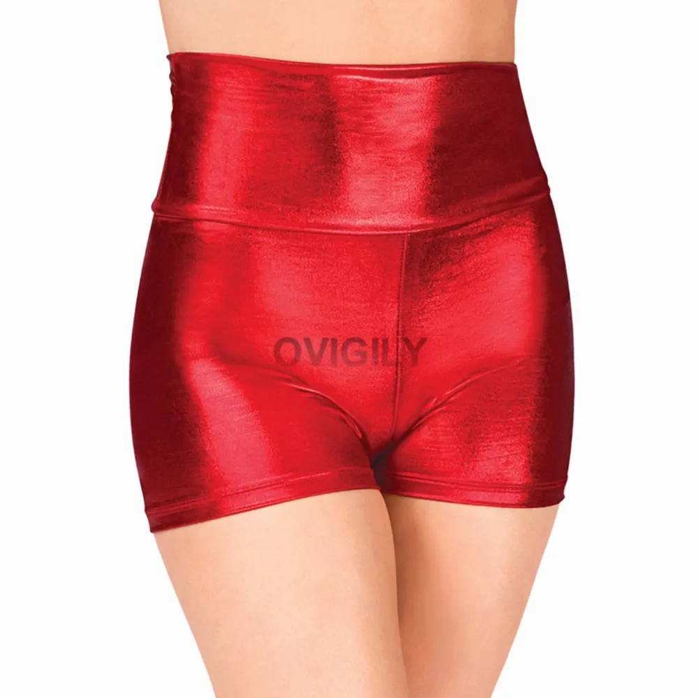 OVIGILY Womens Royal Blue High Waist Dance Shorts Adults Metallic Gymnastics Shorts Gold Rave Booty Shorts Black Cheer Shorts leather shorts Shorts