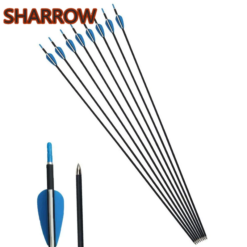 12/24Pcs 30" Archery Carbon Arrows Shaft Spine 1000 Target Target Steel Point Tips For Recurve