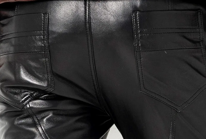 Genuine Leather Pants Male Goat Tight Leather Pants Straight Slim ...