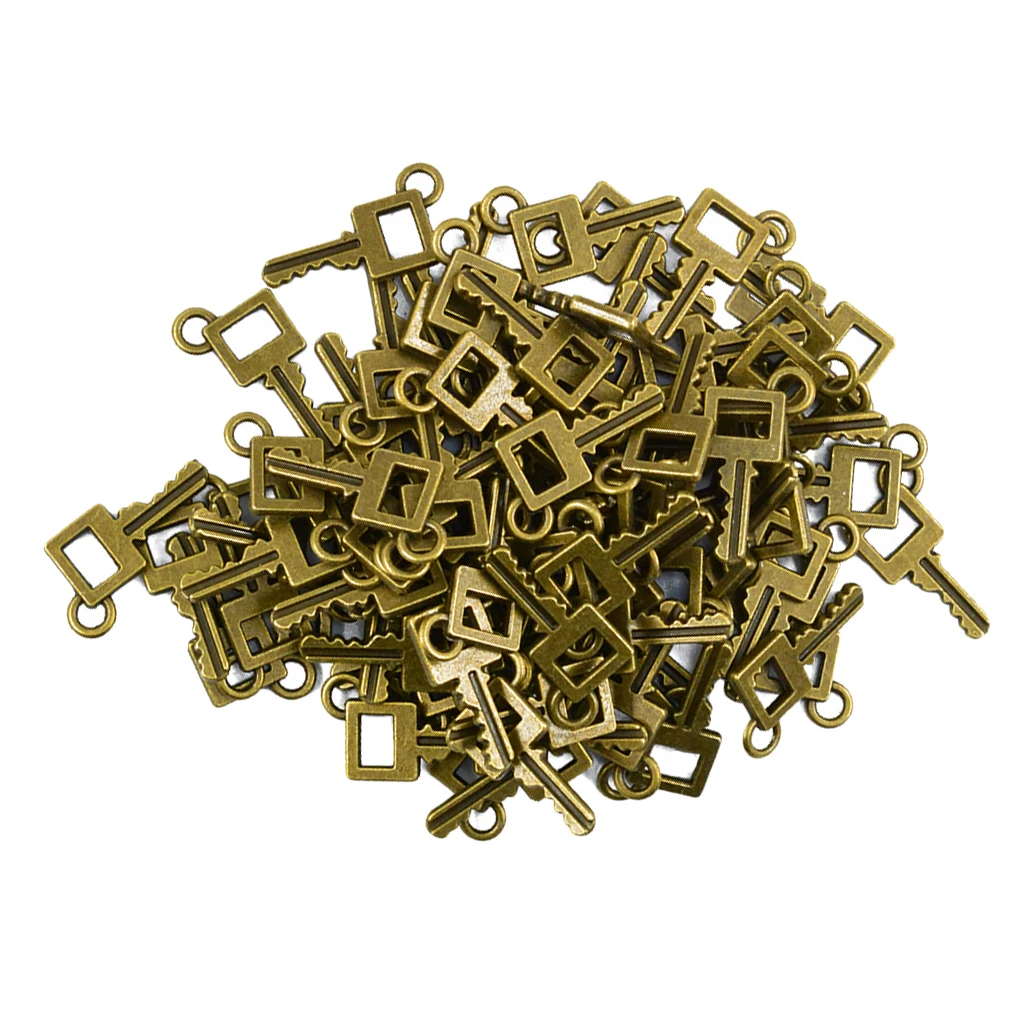 100pcs 22x11mm Punk Square Key Head Vintage Bronze Charms Key Shape Pendant for Jewelry Making DIY Handmade Decoration Key Charm