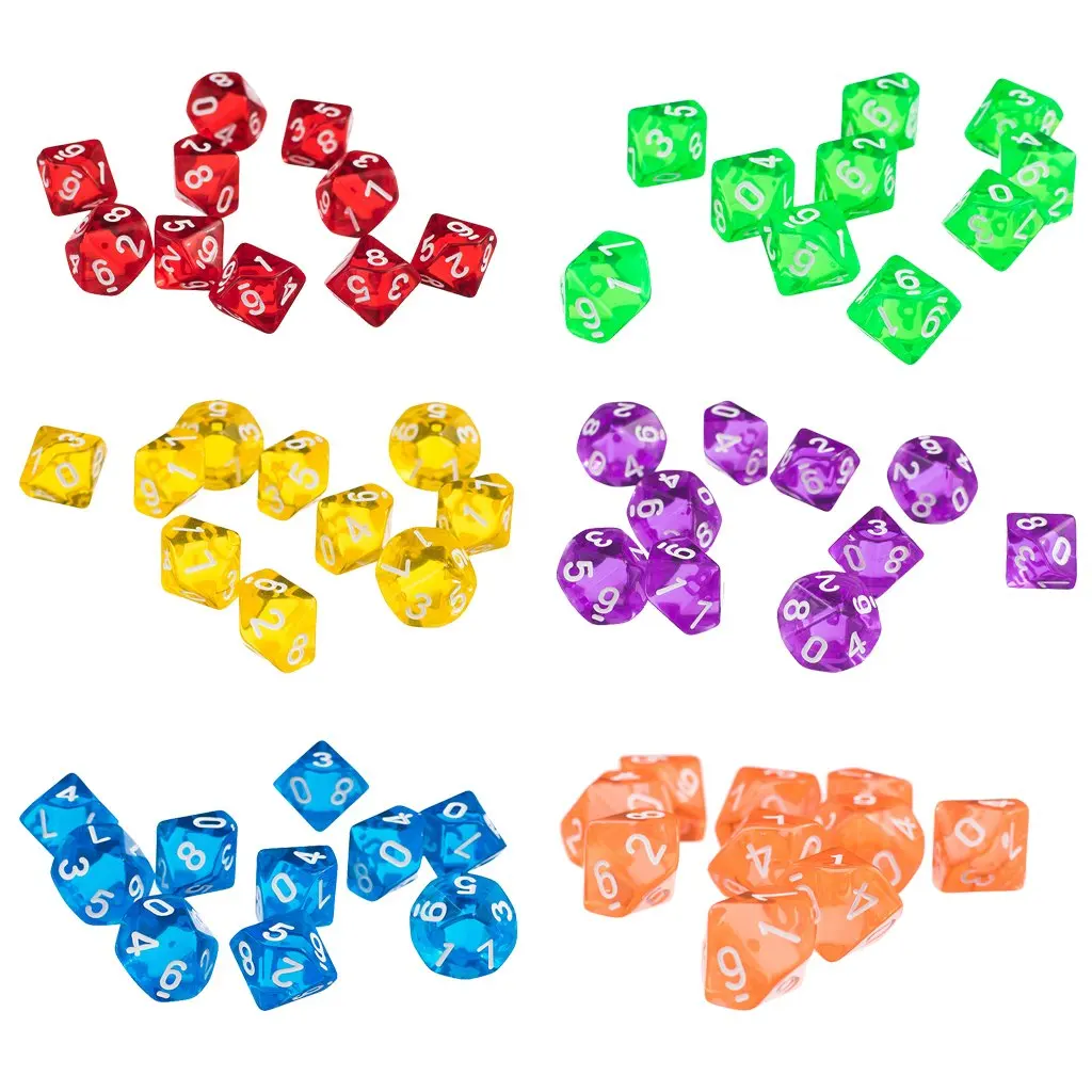60 шт Акриловые D10 кости Разноцветные 10 Двусторонняя игральные кости с цифрами для Подземелья и Драконы MTG RPG вечерние настольная игра