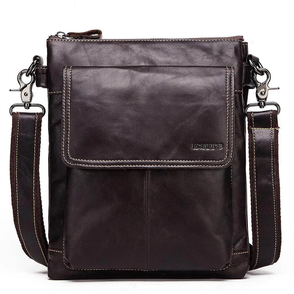 KAVIS сумка-мессенджер из натуральной яловой кожи, маленькая сумка, мужская сумка через плечо, деловая сумка через плечо, известный мужской слинг - Цвет: DarkCoffee