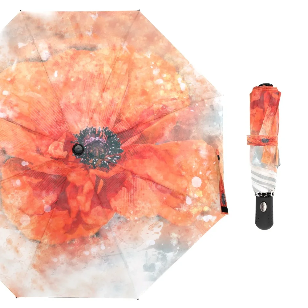 

Susino Orange Flower Windproof Umbrellas Fully-automatic Open Metal Pongee Compact Auto Open CLose Three-folding Umbrella