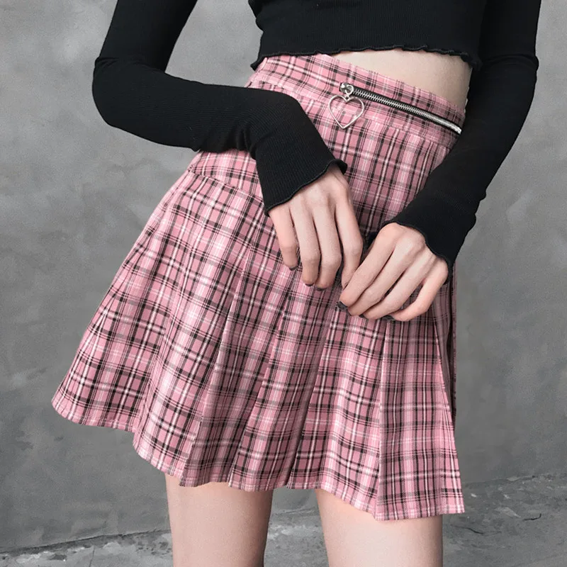 Летняя милая розовая клетчатая короткая юбка в складку с высокой талией в стиле Харадзюку, сексуальная короткая юбка А-образного размера плюс