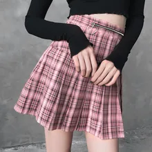 Летняя милая розовая клетчатая короткая юбка в складку с высокой талией в стиле Харадзюку, сексуальная короткая юбка А-образного размера плюс