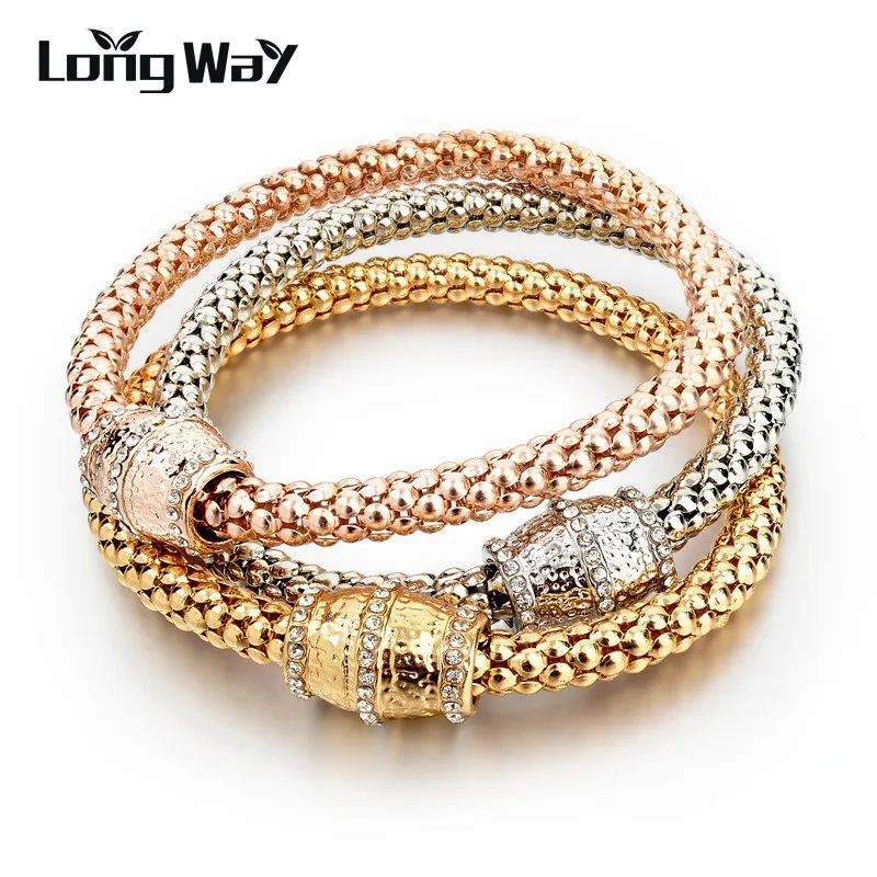 

LongWay Women Bracelet Design Vintage Crystal Pendant Gold Color Filled Bracelet Siver Elastic Charm Bracelets Bangles SBR150180