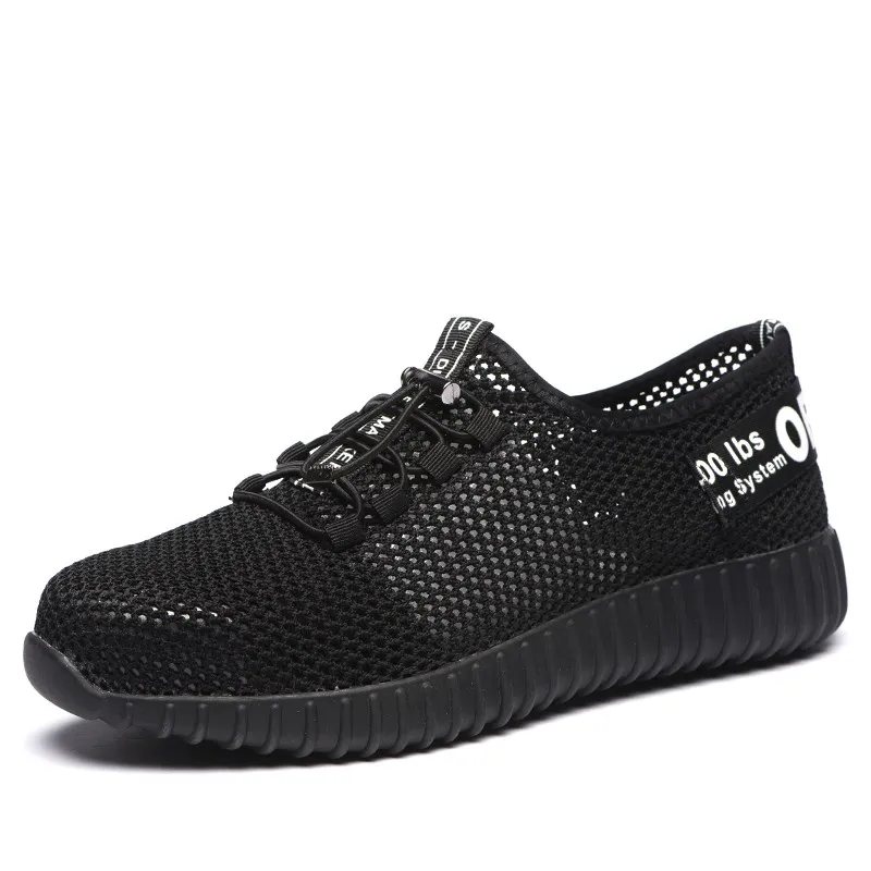 

large size mens black fashion breathable hollow mesh steel toe caps work safety shoes summer anti-pierce sneakers security boots