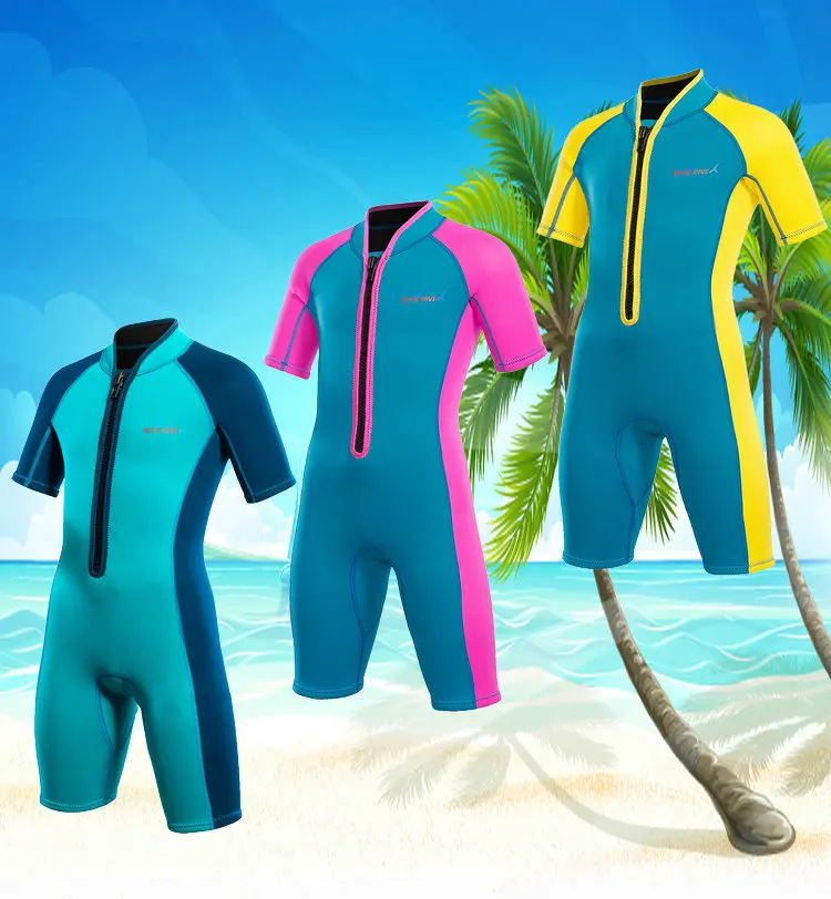 

New 2mm Neoprene Diving Suits Children Short-sleeved boys girls Conjoined winter sunscreen swimsuit jellyfish One Piece Swimwear