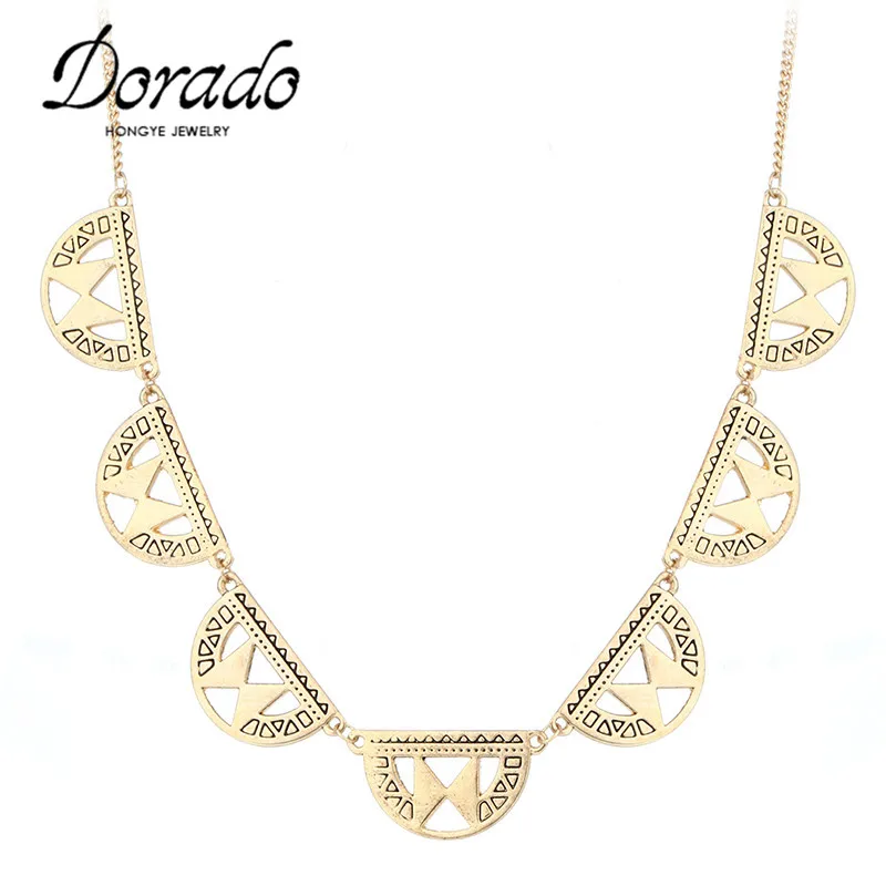 

Dorado Fashion Jewelry Gold Silver Color Statement Choker Necklace Print Double Triangle Pattern Necklace For Women