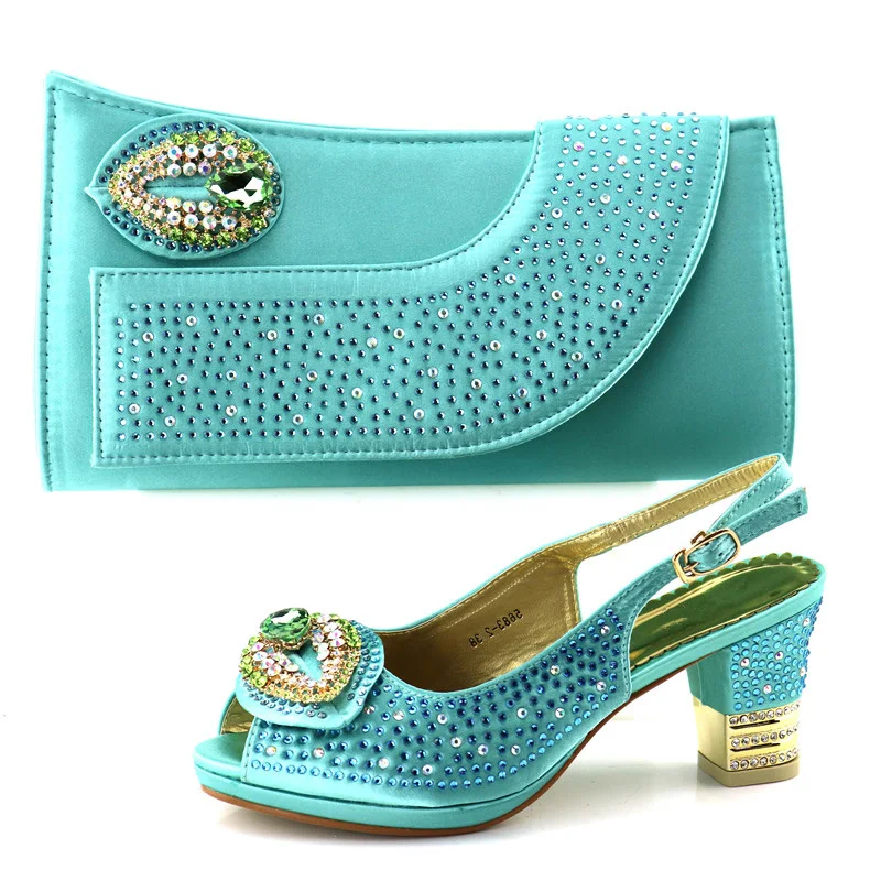 

Hot sexy lips stones shoes and bag in water green color sandal shoe and clutches bag with middle heel size 38 to 42 SB8208-4