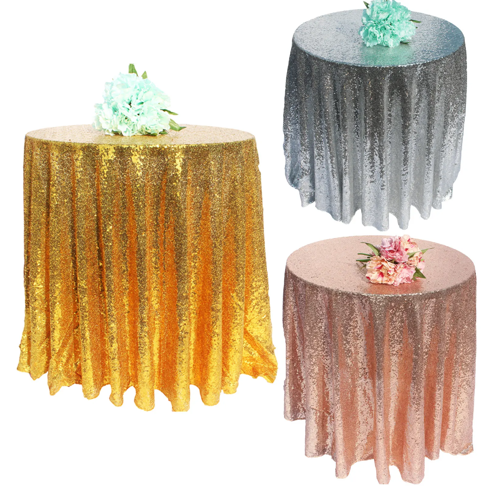 1pcs Gold Sequin Tablecloth Glitter Round Rectangular Embroidered Sequin Table Cloth For Wedding Cake Party Christmas Decoration