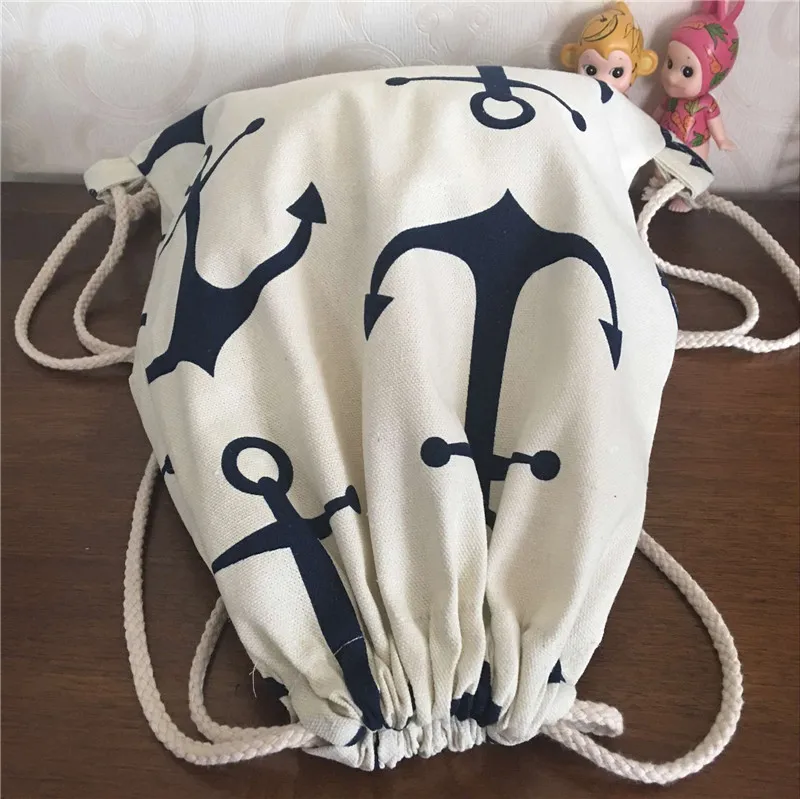 Yile Хлопок Холст Drawstring путешествия рюкзак книга рюкзак большой синий якорь B22