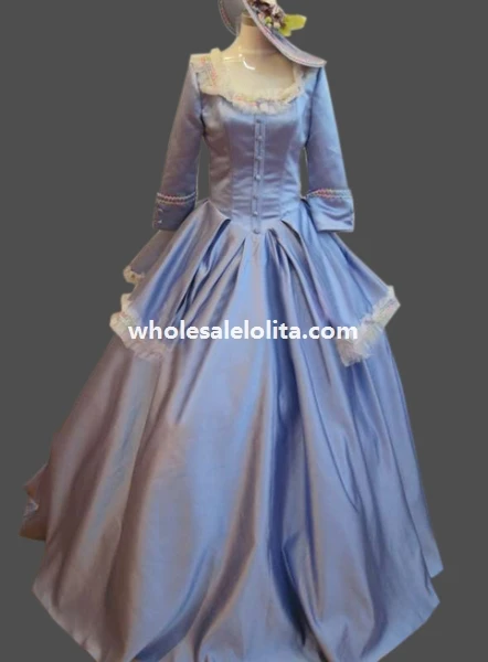 

Historical Sky Blue Satin 18th Century Marie Antoinette Period Dress Ball Gown