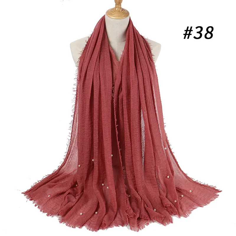 Хлопок пряжа жемчуг платок популярный стиль женский простой шифон шарф хиджаб обёрточная бумага одноцветные шали повязка мусульманские хиджабы шарфы - Цвет: 38