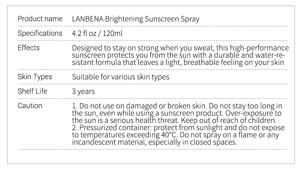 LANBENA солнцезащитный крем SPF 50PA++ Осветляющий спрей солнцезащитный крем дышащий эффективно против излучения водостойкий 120 мл