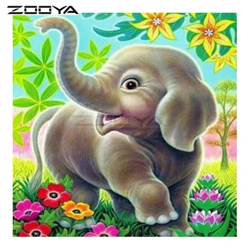 

ZOOYA 5D Diamond Embroidery Elephant Color Flower Animal Diamond Painting Cross Stitch Square Rhinestone Mosaic BK1360
