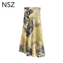NSZ женская летняя юбка миди с принтом ассиметричная юбка с высокой талией