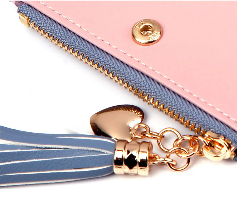 Women Wallet Female Short Paragraph Coin Purse Color Wallet Women Small Fold Wallets Tassel Zipper Button Bag Credit Card Holder (10)