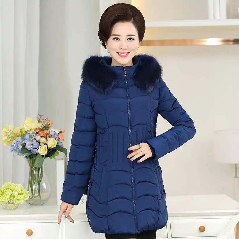 Зимняя хлопковая куртка с капюшоном и меховым воротником для женщин среднего возраста, женская утепленная длинная парка большого размера, женская верхняя одежда Abrigo Mujer C4774 - Цвет: A style dark blue