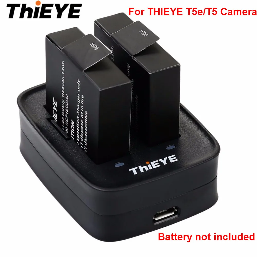 

Original THIEYE 1100mAh Action Camera Battery USB Charging Dock Double Charging Battery Charger for THIEYE T5e/T5 Camera