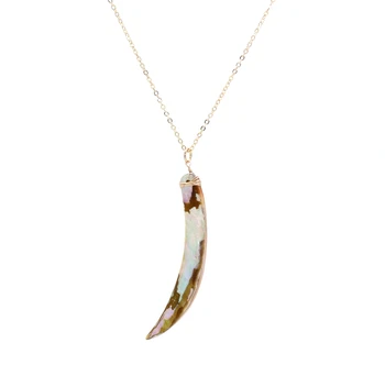 

Fashion Long Shell Horn Single Pendant Necklace Women
