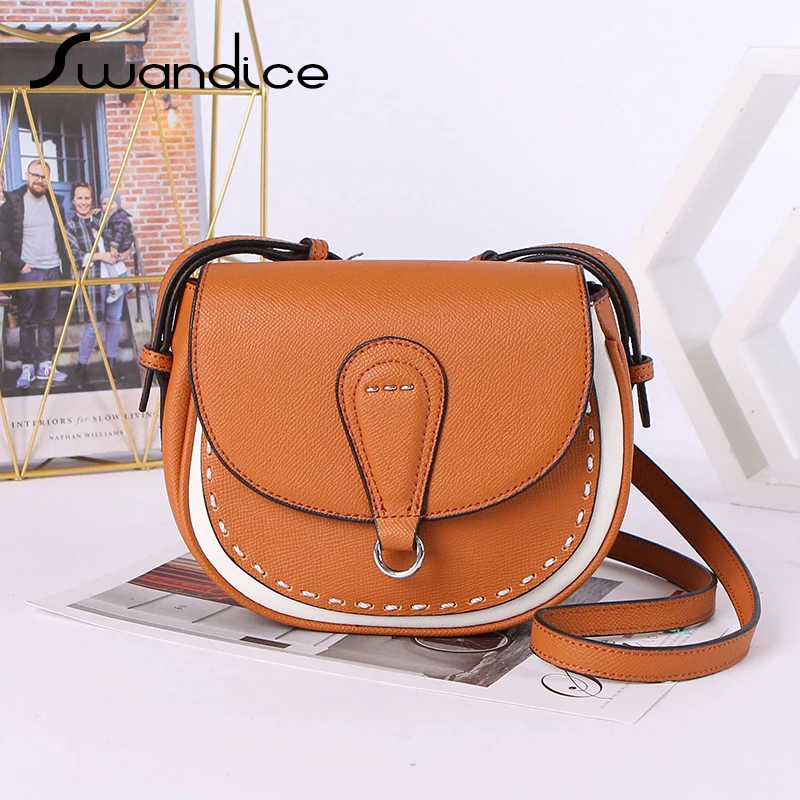 

100% Real Genuine Leather Cowhide Contrast Colour Saddle Crossbody Messenger Shoulder Bags Handbags Women Female Ladies 2019