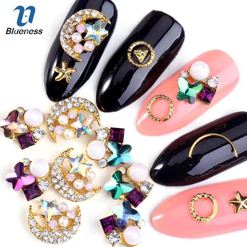 

Blueness 10Pcs/lot Glitter Rhinestones For Nails Art Decorations Star Moon Design Manicure Nail Jewelry Strass Studs Accessories