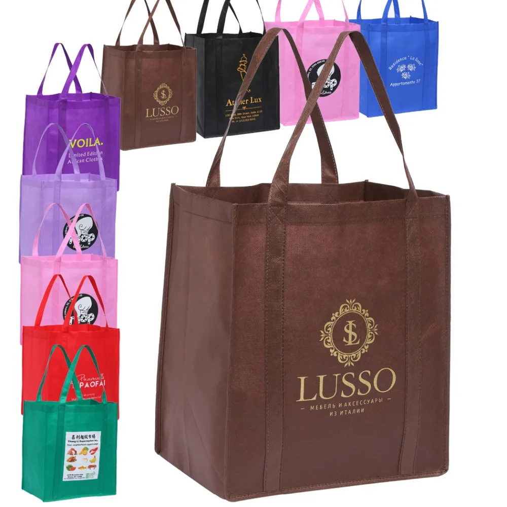 Cheap Wholesale 300PCS Free Custom Reusable Grocery Tote Shopping Bags With Printed Logo 33H*30 ...