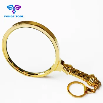 

FGHGF 5X 90mm Golden Handheld Magnifier Loupe Whole Metal Reading Magnifying Glass Tool Carved Handle Pocket