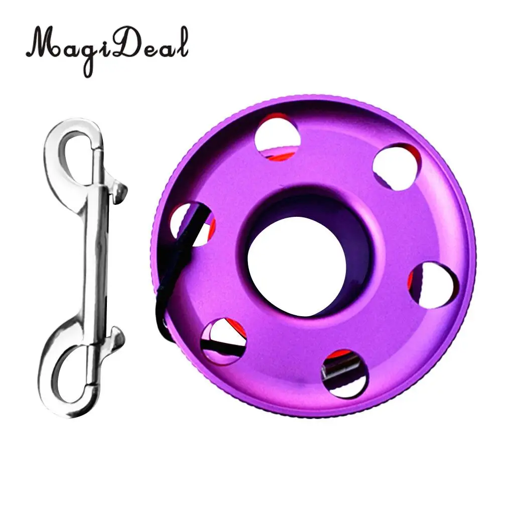 MagiDeal Ultralight Aluminum Alloy Scuba Diving Diver Finger Reel Wreck Cave Tech Spool, Dual End Bolt Snap Clip & 20m/50m Line