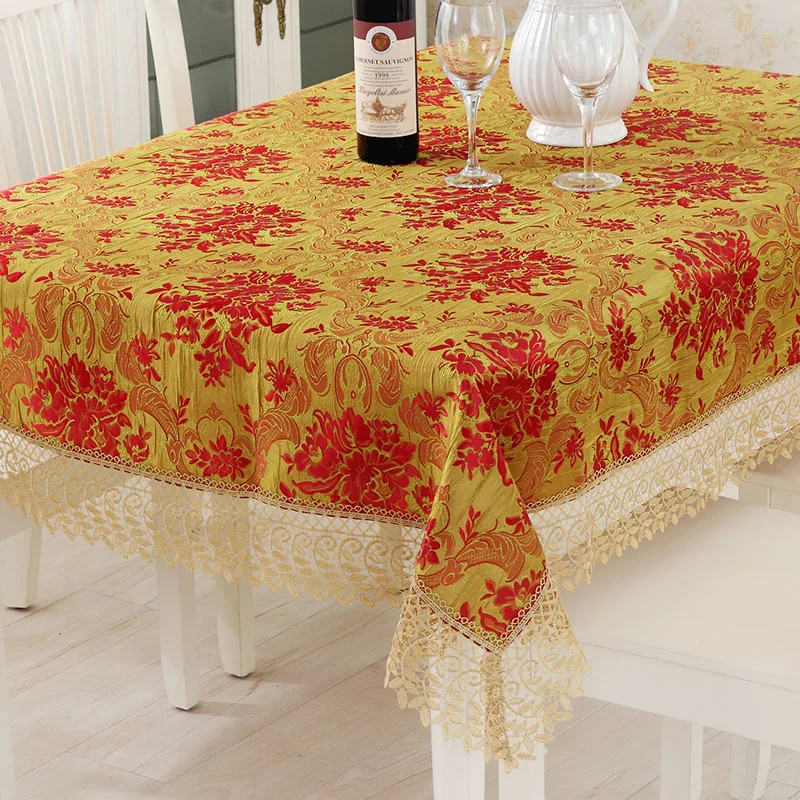 Red Embroidered Rectangular Table Cloth Cotton Polyester Tablecloths