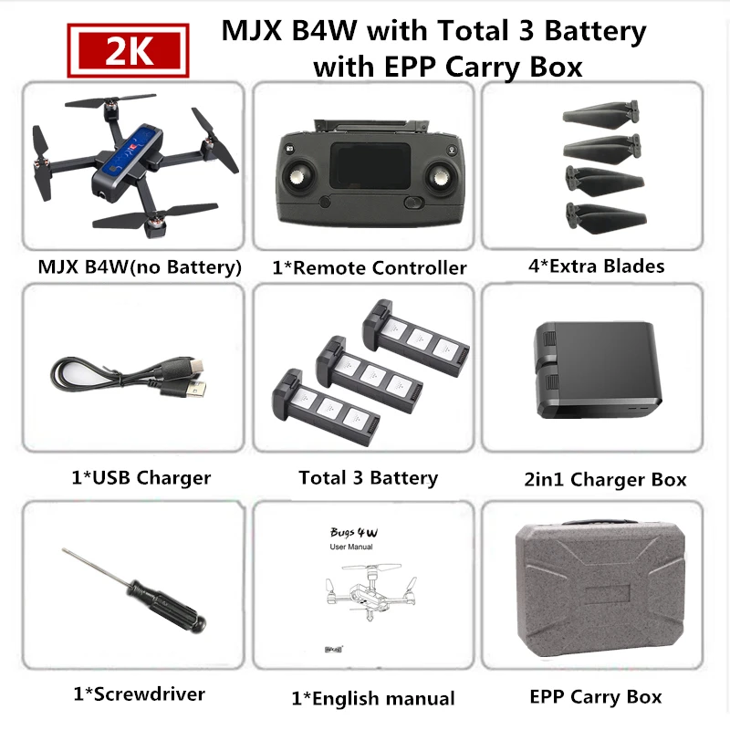 MJX Bugs 4W B4W 5G Дрон GPS с Wi-Fi 2K HD камера Анти-встряхивание 1,6 км 25 минут Fly Time оптический поток Квадрокоптер-Дрон VS F11 - Цвет: Blue 3B EPP Box