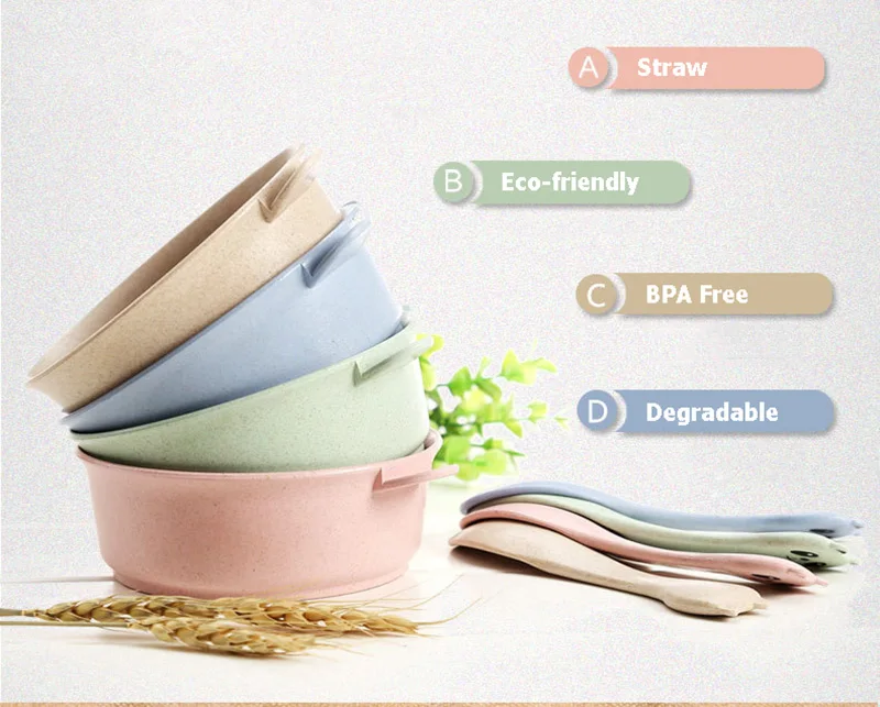 2 PcsSet Baby Feeding Food Tableware Panda Wheat Kid Dishes Eco-Friendly Children Training Dinnerware Plate Bowl Spoon BB5088 (3)
