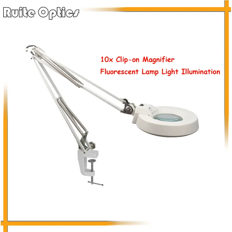 

220V 10X Clip-on White Optical Glass Magnifying Glass Lamp Light Magnifier Folding For PCB Precision Parts Inspection