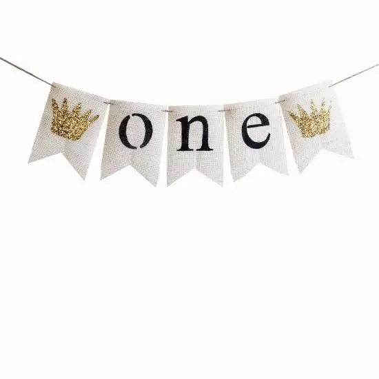 Jute Burlap ONE Banner Garland Boy Baby Shower Bunting Girl First Birthday Decor