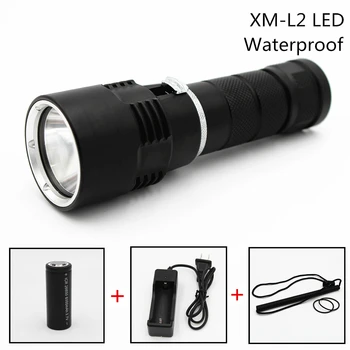 

1000LM LED XM-L2 Diving Flashlight Underwater 100M Torch Flashlamp AC Charger 26650 Battery