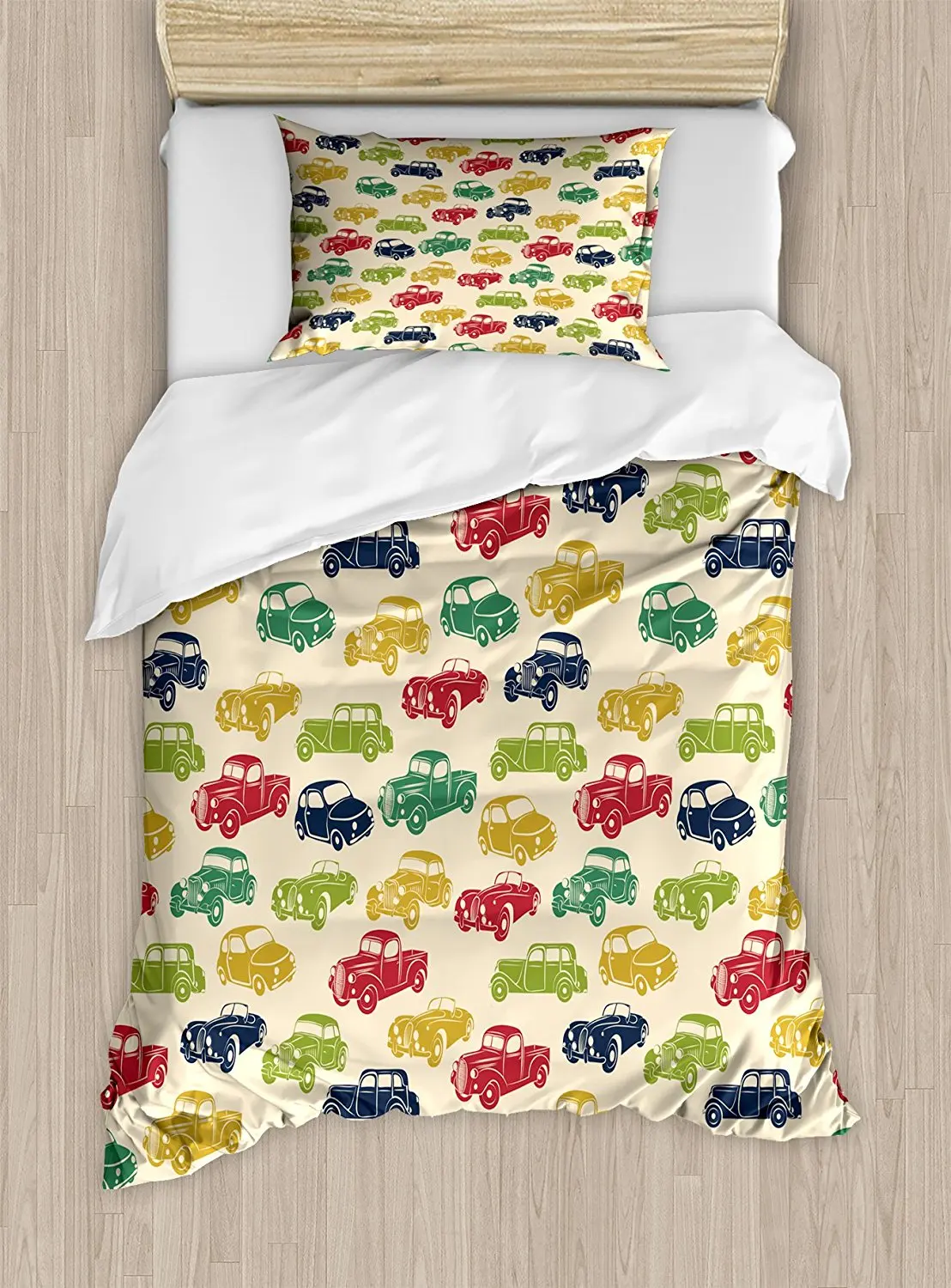 

Cars Duvet Cover Set Various Vehicles with Curved Edges Vintage Car Designs from Fifties Bedding Set Dark Blue Red Fern Green