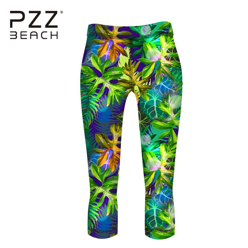 

Summer Tropical Plants Women Yoga Pants Seamless Booty Up Sports High Waist Calf Length Pencil Pants Capri Compression Pants
