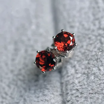 

Real Garnet Stud Earrings 925 Sterling Silver Women's Fine Fashion Jewelry Classic Natural Red Garnet Girl's Birthstone Gift Box