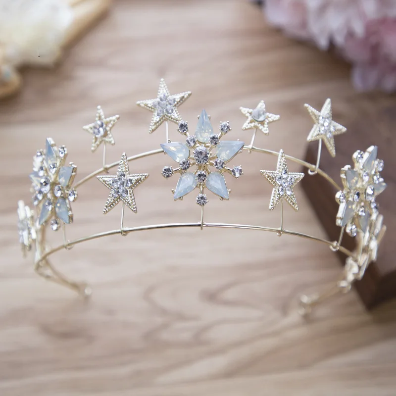 HIMSTORY Горячие блестящие невесты европейские звезды Тиара короны золотой жемчуг ободки для волос Свадебные аксессуары для волос