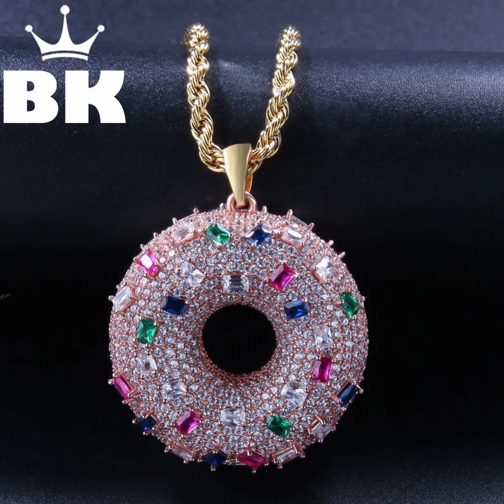 

THE BLING KING Custom Doughnut Necklace Hip Hop Full Iced Out Cubic Zirconia gold sliver CZ Stone