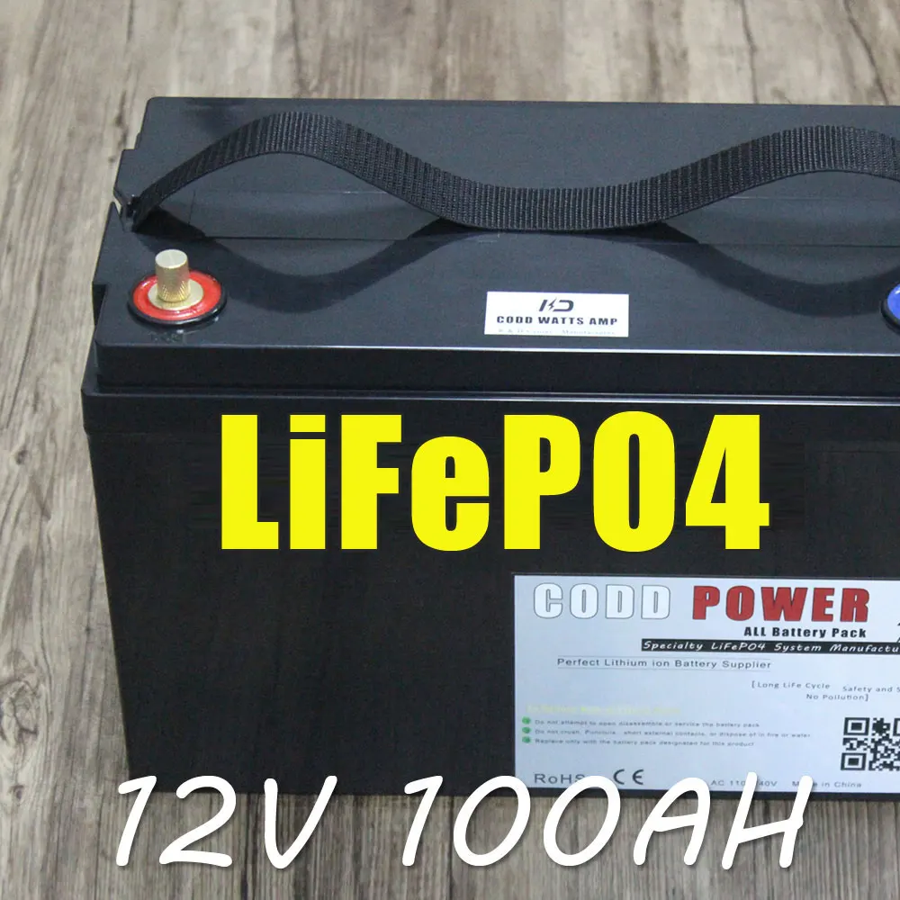 Clearance 12V 100AH LiFePO4 Battery with Waterproof BMS for Golf Carts Campers Power Supply EV Solar Storage Motorhomes + 10A Charger 0