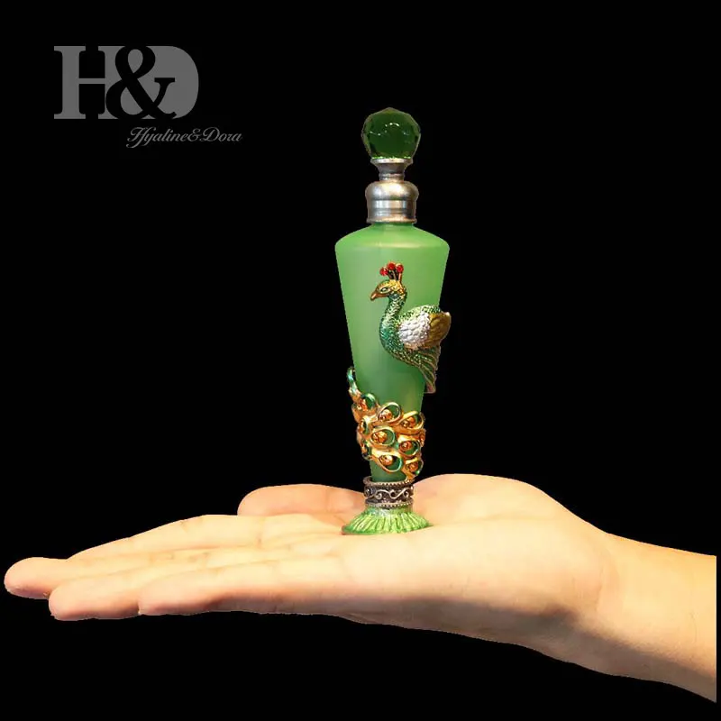 H& D 35 мл Оловянная Фигурка павлина флакон для Духов Зеленое матовое стекло тонкий ароматизированный ароматизатор контейнер для эфирных масел