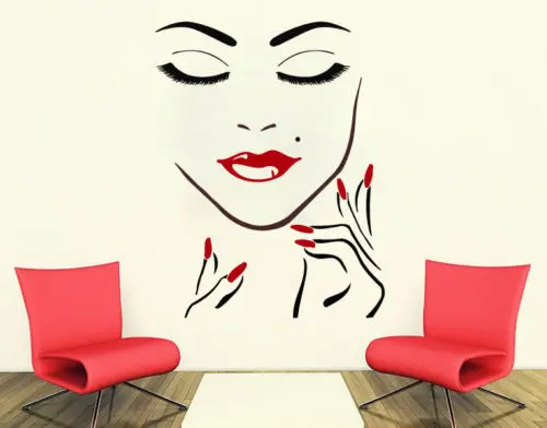 

DIY Wall Decals Girl Face Hand Manicure Lips Decal Vinyl Wall Sticker Beauty Salon Fashion Wall Girls Room Art Decor Mural LA764