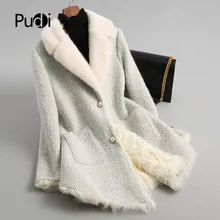 PUDI A68245 парка из настоящего полиэстера, пальто, куртка, пальто, Женское зимнее Норковое меховое пальто с воротником из овечьей шерсти, теплое пальто, Осеннее зимнее пальто