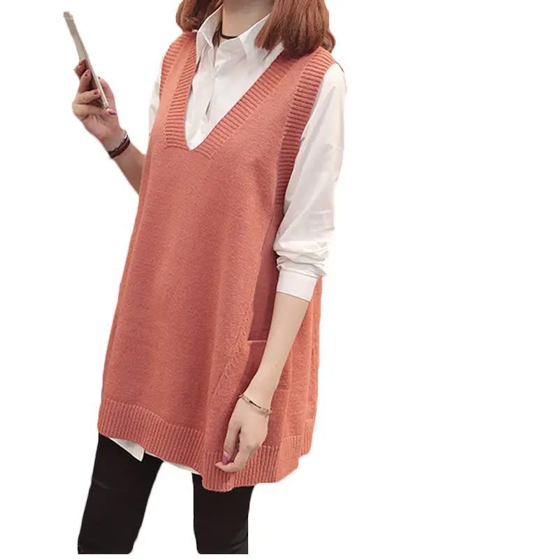 

Medium Long Knit Vest female V-neck Sleeveless Sweater Female Loose Large Size 2019 Spring Autumn New Pullover Vest LQ654